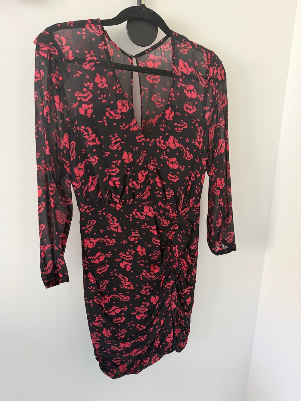 All Saints Black Dress with Red Floral Print
